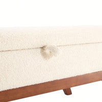 Teddy Wool Upholstered Bed End Stool With Storage And Solid Wood Legs