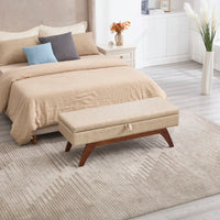 Teddy Wool Upholstered Bed End Stool With Storage And Solid Wood Legs