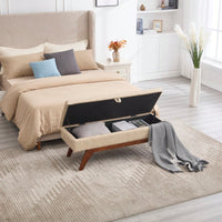 Teddy Wool Upholstered Bed End Stool With Storage And Solid Wood Legs