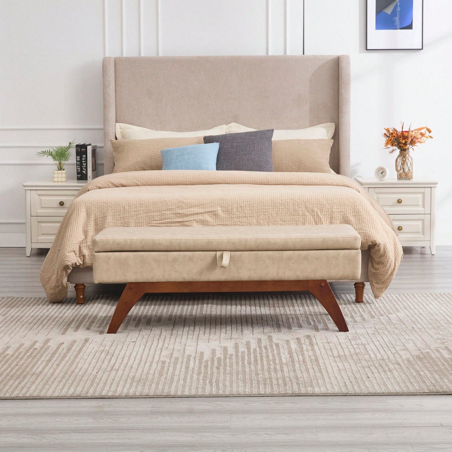 Teddy Wool Upholstered Bed End Stool With Storage And Solid Wood Legs