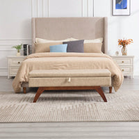 Teddy Wool Upholstered Bed End Stool With Storage And Solid Wood Legs