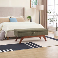 Teddy Wool Upholstered Bed End Stool With Storage And Solid Wood Legs