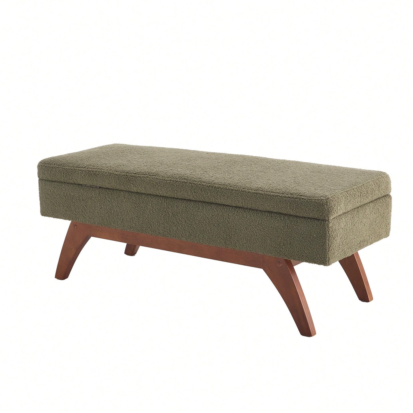 Teddy Wool Upholstered Bed End Stool With Storage And Solid Wood Legs