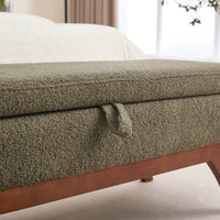 Teddy Wool Upholstered Bed End Stool With Storage And Solid Wood Legs