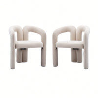 Contemporary Velvet Upholstered Accent Dining Barrel Chairs Set Of 2 Beige For Living Room Kitchen