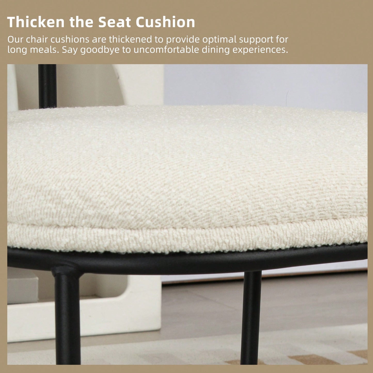 Mid-Century Modern Curved Backrest Boucle Dining Chairs Set Of 2 Upholstered Round Kitchen Chairs In Beige
