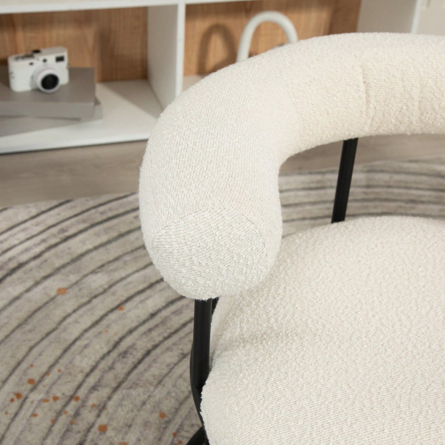 Mid-Century Modern Curved Backrest Boucle Dining Chairs Set Of 2 Upholstered Round Kitchen Chairs In Beige