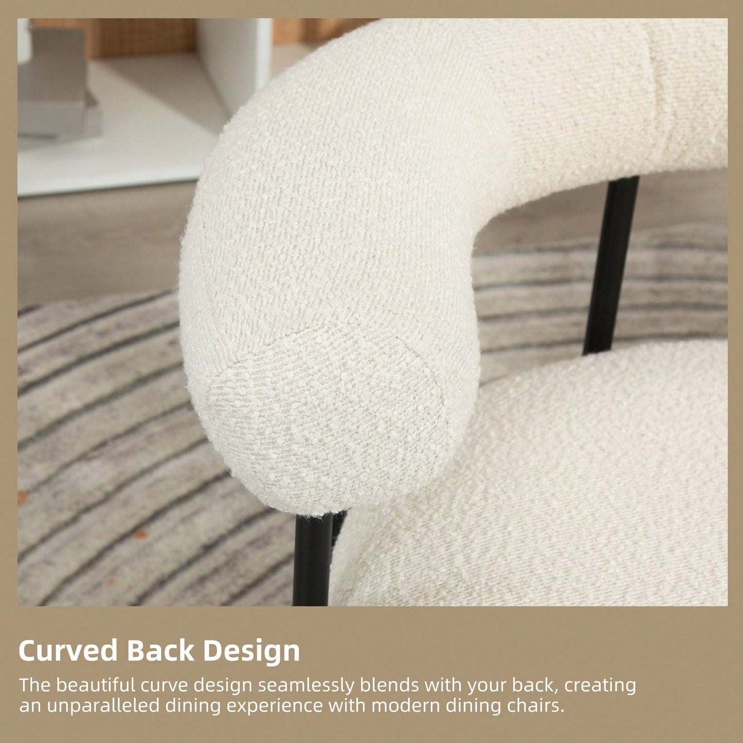 Mid-Century Modern Curved Backrest Boucle Dining Chairs Set Of 2 Upholstered Round Kitchen Chairs In Beige