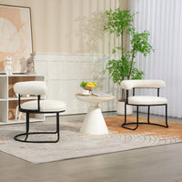 Mid-Century Modern Curved Backrest Boucle Dining Chairs Set Of 2 Upholstered Round Kitchen Chairs In Beige