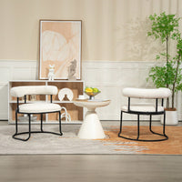 Mid-Century Modern Curved Backrest Boucle Dining Chairs Set Of 2 Upholstered Round Kitchen Chairs In Beige