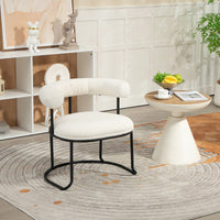 Mid-Century Modern Curved Backrest Boucle Dining Chairs Set Of 2 Upholstered Round Kitchen Chairs In Beige