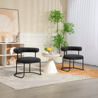 Mid-Century Modern Curved Backrest Boucle Dining Chairs Set Of 2 Upholstered Round Kitchen Chairs In Beige
