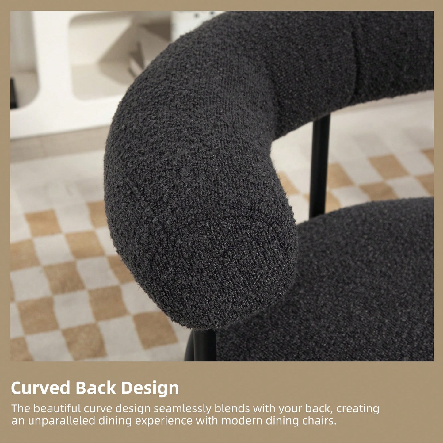 Mid-Century Modern Curved Backrest Boucle Dining Chairs Set Of 2 Upholstered Round Kitchen Chairs In Beige
