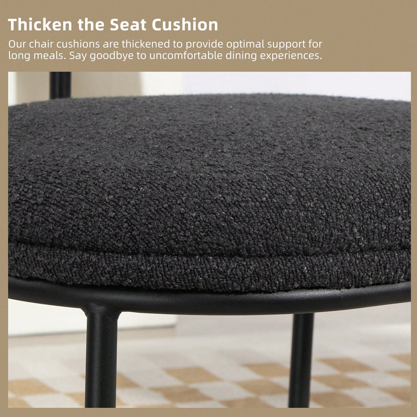 Mid-Century Modern Curved Backrest Boucle Dining Chairs Set Of 2 Upholstered Round Kitchen Chairs In Beige