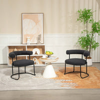 Mid-Century Modern Curved Backrest Boucle Dining Chairs Set Of 2 Upholstered Round Kitchen Chairs In Beige