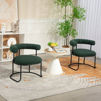 Mid-Century Modern Curved Backrest Boucle Dining Chairs Set Of 2 Upholstered Round Kitchen Chairs In Beige