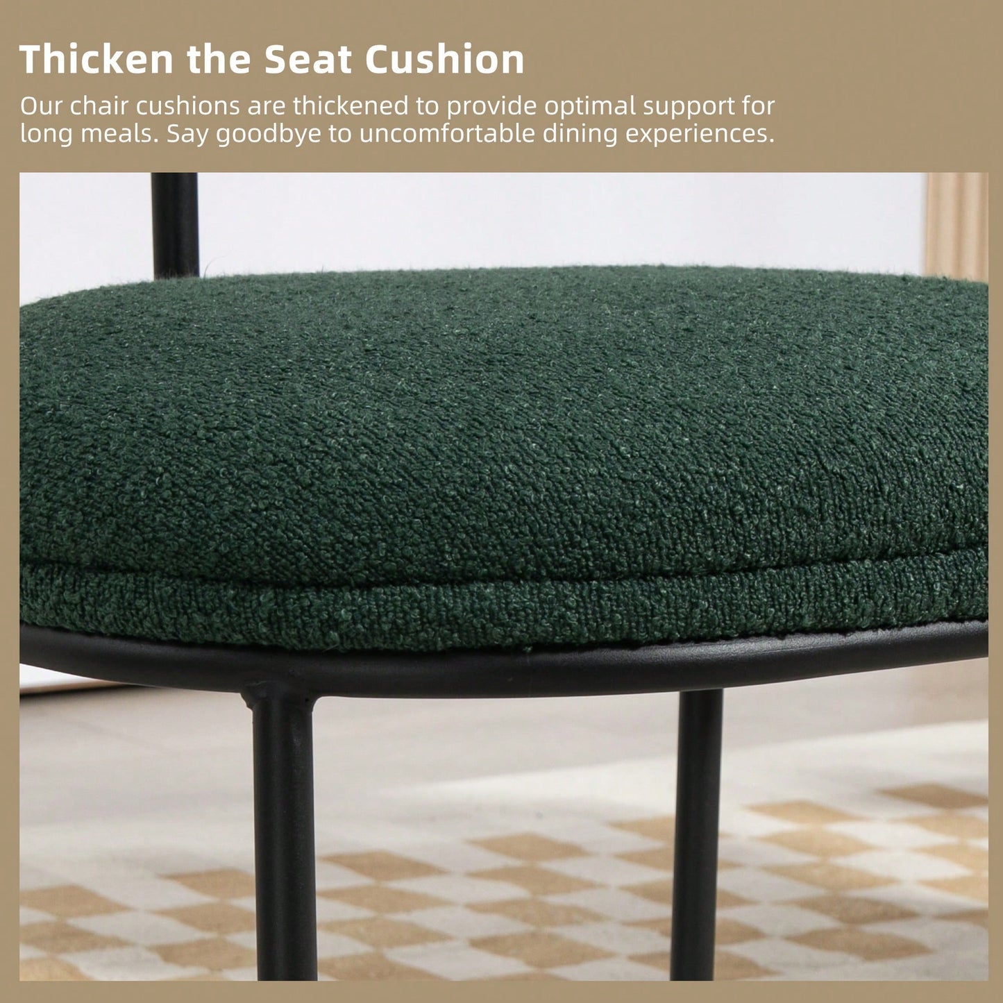 Mid-Century Modern Curved Backrest Boucle Dining Chairs Set Of 2 Upholstered Round Kitchen Chairs In Beige