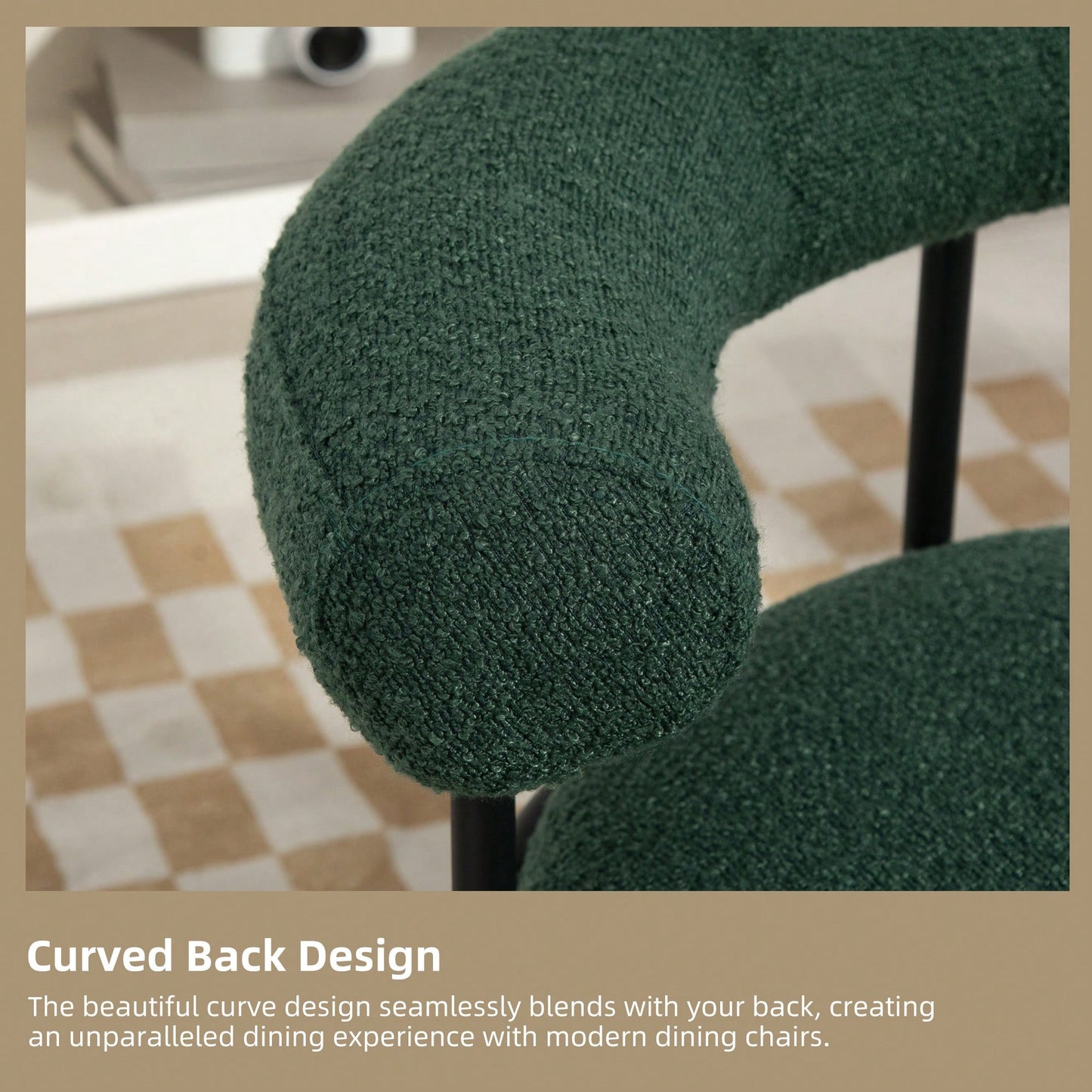 Mid-Century Modern Curved Backrest Boucle Dining Chairs Set Of 2 Upholstered Round Kitchen Chairs In Beige