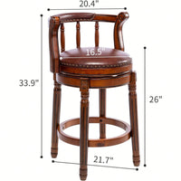 26 Inch Swivel Cowhide Leather Bar Stool With Back 360 Degree Rotation For Kitchen Counter Brown