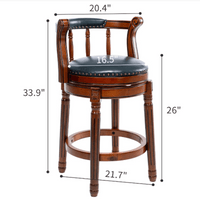 26 Inch Swivel Cowhide Leather Bar Stool With Back 360 Degree Rotation For Kitchen Counter Brown