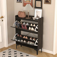 Modern White Shoe Cabinet with Flip Drawers and Open Shelves Slim Freestanding Organizer for Heels Boots and Slippers Entryway Storage