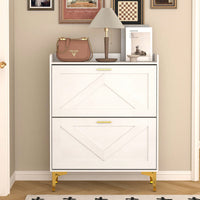 Modern White Shoe Cabinet with Flip Drawers and Open Shelves Slim Freestanding Organizer for Heels Boots and Slippers Entryway Storage