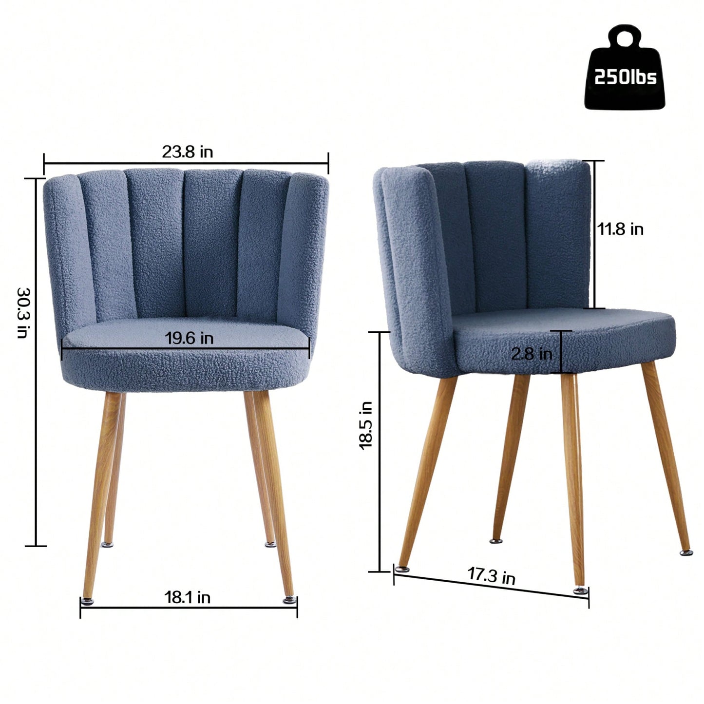 Haze Blue Dining Chair Set Of 2 With Iron Tube Legs And Comfortable Cushions For Dining Room And Cafe