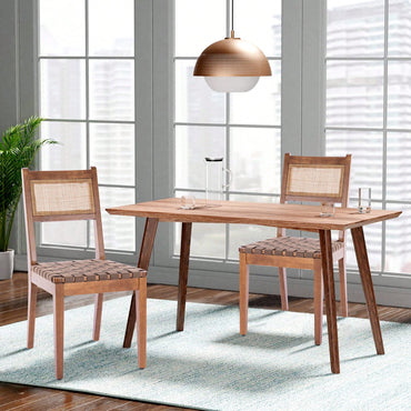 Rattan Leather Woven Strips Dining Chairs Set Of 2 For Kitchen And Living Room 18 Inch K/D Design