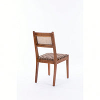 Rattan Leather Woven Strips Dining Chairs Set Of 2 For Kitchen And Living Room 18 Inch K/D Design