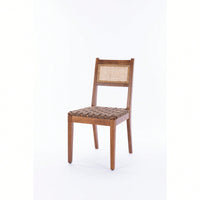 Rattan Leather Woven Strips Dining Chairs Set Of 2 For Kitchen And Living Room 18 Inch K/D Design
