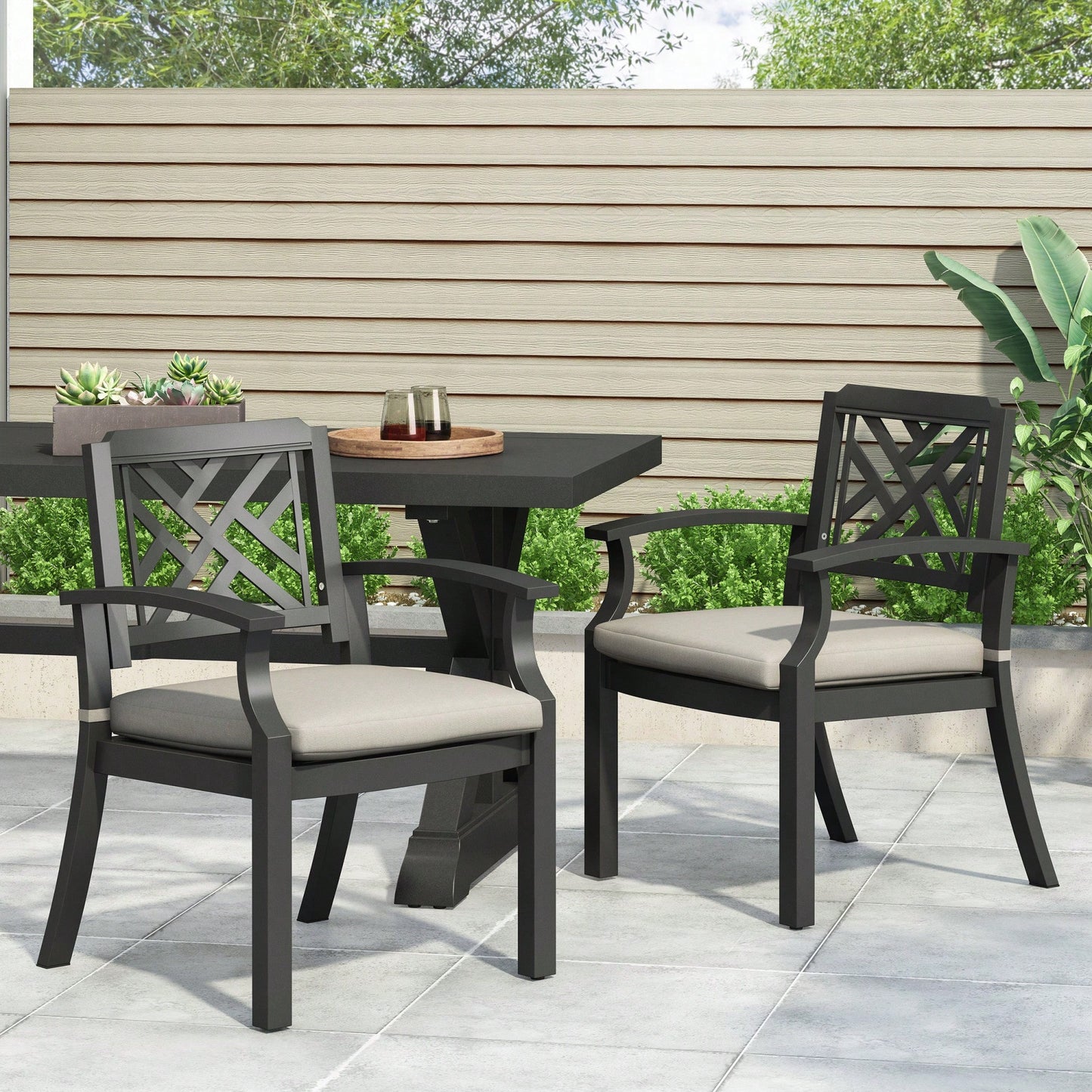 Set Of 2 Outdoor Dining Chairs With Antique Matte Black Finish