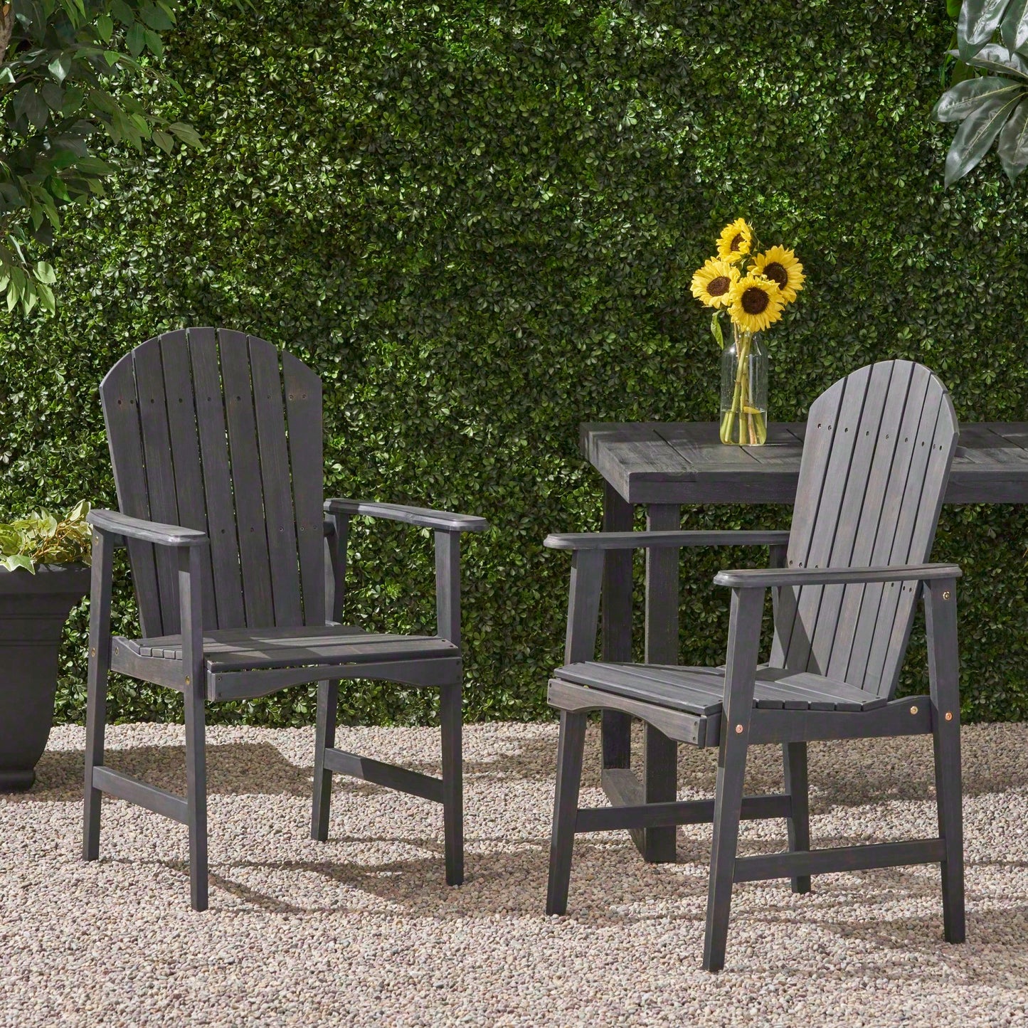 Set Of 2 Outdoor Weather-Resistant Dark Gray Acacia Wood Adirondack Dining Chairs