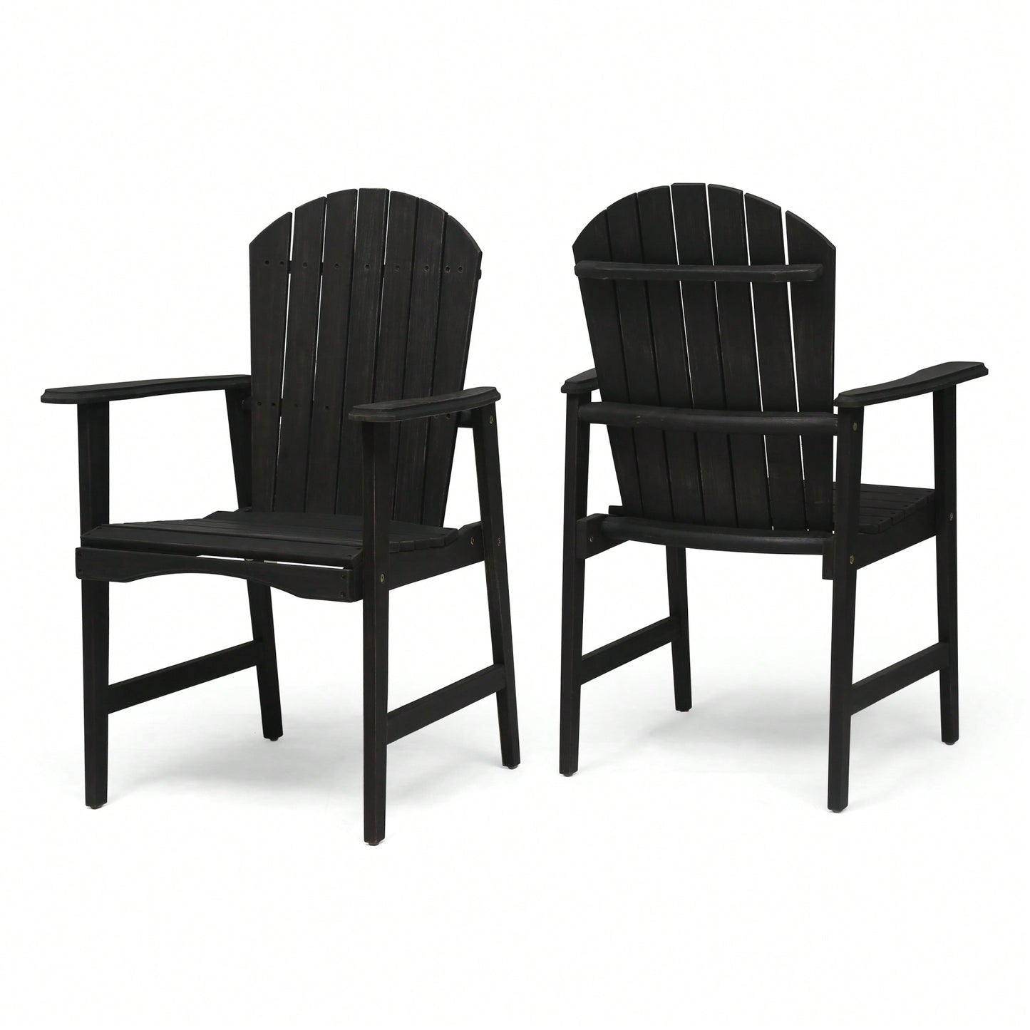 Set Of 2 Outdoor Weather-Resistant Dark Gray Acacia Wood Adirondack Dining Chairs