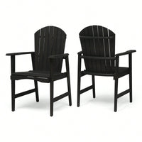 Set Of 2 Outdoor Weather-Resistant Dark Gray Acacia Wood Adirondack Dining Chairs