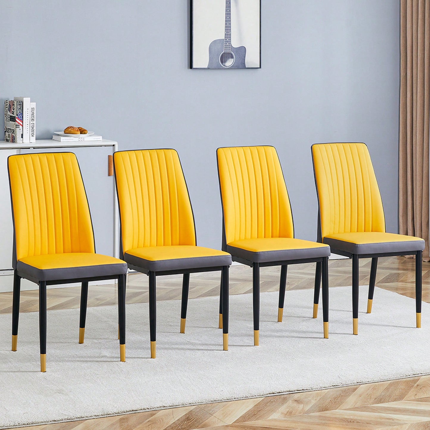 Stylish Orange High Back Dining Chair Set Of 4 PU Material Sturdy Legs For Kitchen Living Room