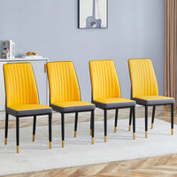 Stylish Orange High Back Dining Chair Set Of 4 PU Material Sturdy Legs For Kitchen Living Room