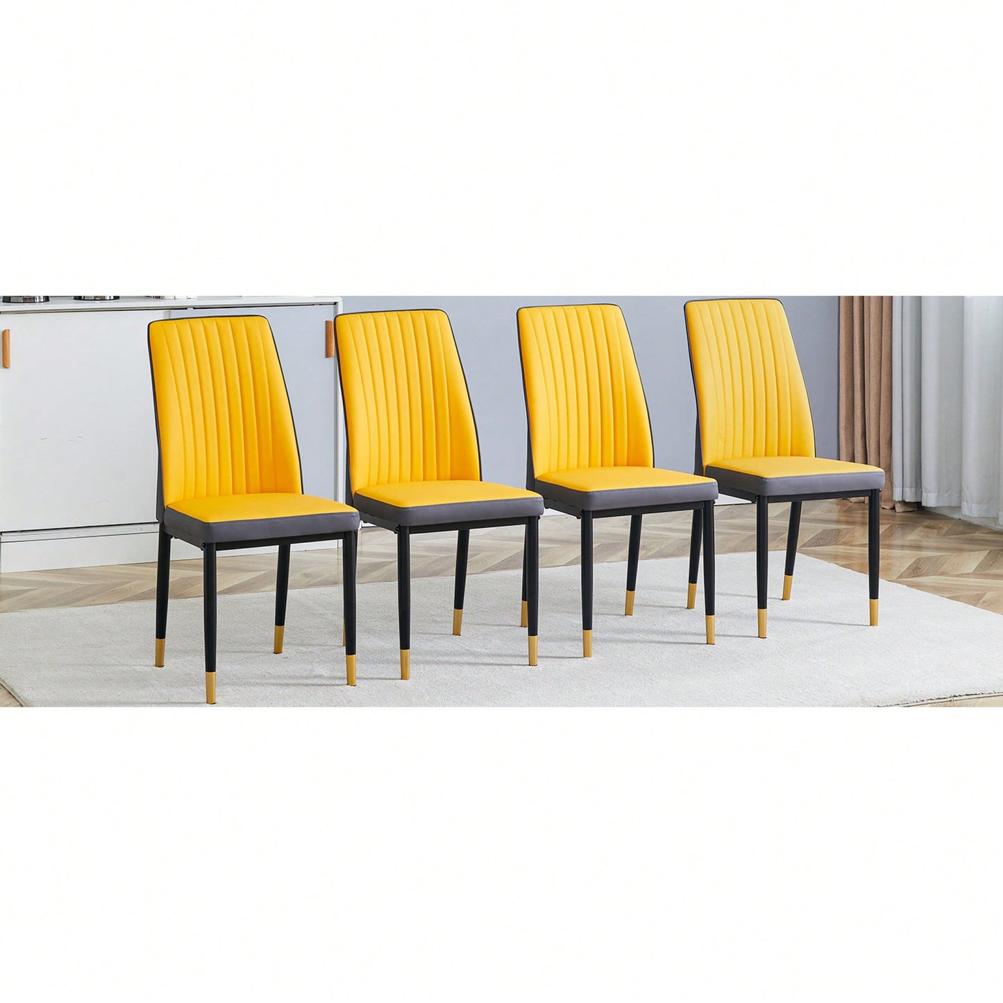 Stylish Orange High Back Dining Chair Set Of 4 PU Material Sturdy Legs For Kitchen Living Room