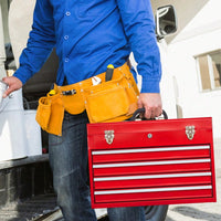 Portable Steel Tool Chest With 4 Drawers Metal Lock And Latch Closure Red Powder Coated Ideal For Garage Warehouse And Outdoor Repairs