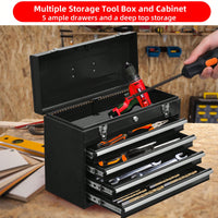 Portable Steel Tool Chest With 4 Drawers Metal Lock And Latch Closure Red Powder Coated Ideal For Garage Warehouse And Outdoor Repairs