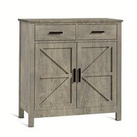 Modern Farmhouse Style Buffet Cabinet With Storage For Kitchen Dining Room Or Bathroom - Grey Sideboard With 2 Drawers And 2 Doors