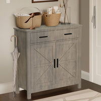 Modern Farmhouse Style Buffet Cabinet With Storage For Kitchen Dining Room Or Bathroom - Grey Sideboard With 2 Drawers And 2 Doors