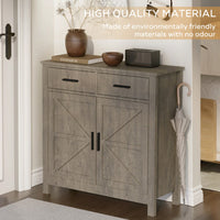 Modern Farmhouse Style Buffet Cabinet With Storage For Kitchen Dining Room Or Bathroom - Grey Sideboard With 2 Drawers And 2 Doors