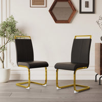 Set of 4 Elegant High Back Black PU Faux Leather Dining Chairs with C-Shaped Tube and Gold Metal Legs for Kitchen, Dining Room, Office