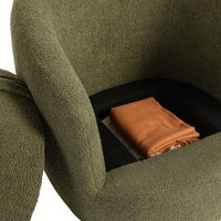 Modern Upholstered Swivel Barrel Armchair With Storage In Dark Green Teddy Fabric For Living Room Bedroom Office And Reading Spaces