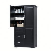 Versatile Tall And Wide Storage Cabinet With Doors And Three Drawers For Bathroom Or Office Organization In White