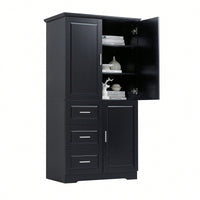 Versatile Tall And Wide Storage Cabinet With Doors And Three Drawers For Bathroom Or Office Organization In White