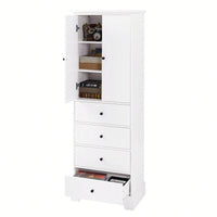 Storage Cabinet With 2 Doors And 4 Drawers For Bathroom Or Office Adjustable Shelf MDF Board Painted Finish Black