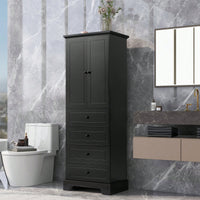 Storage Cabinet With 2 Doors And 4 Drawers For Bathroom Or Office Adjustable Shelf MDF Board Painted Finish Black