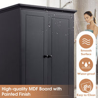 Storage Cabinet With 2 Doors And 4 Drawers For Bathroom Or Office Adjustable Shelf MDF Board Painted Finish Black