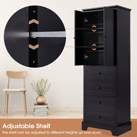 Storage Cabinet With 2 Doors And 4 Drawers For Bathroom Or Office Adjustable Shelf MDF Board Painted Finish Black